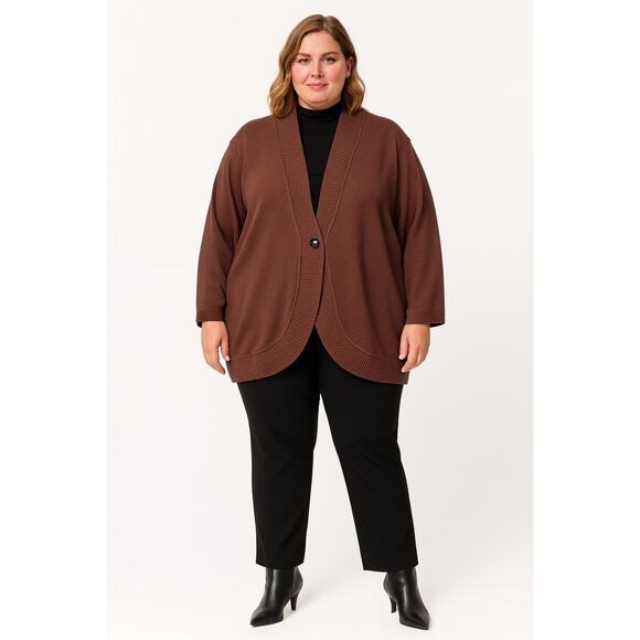 Misook Chocolate Brown Tunic Cardigan with Black Trim – Size 3X - Picture 1 of 8